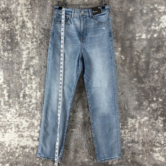 NEW H&M Womens Size 2R Slim Super High Rise Distressed Denim Jean Blue Pants Zip - Picture 2 of 12